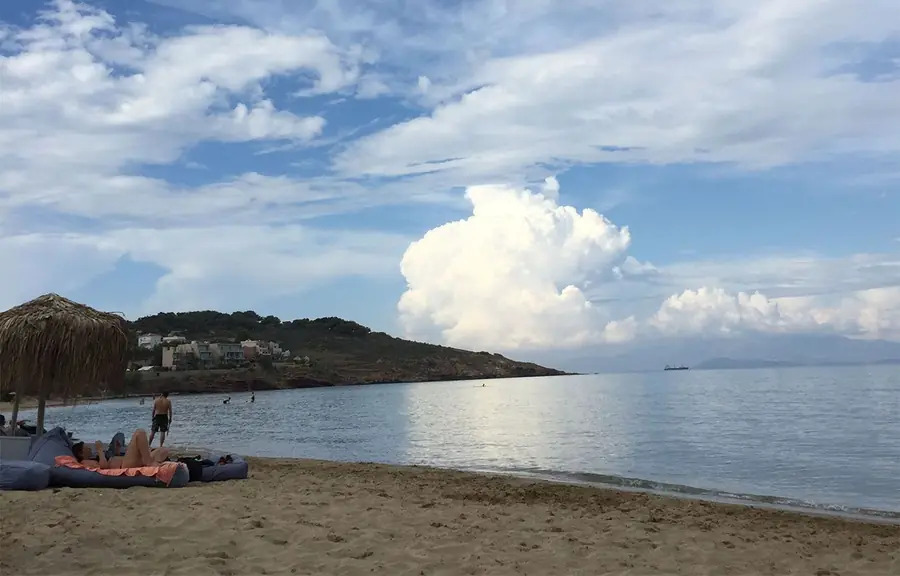 Karfas Beach: sand and shallow water near Chios Town