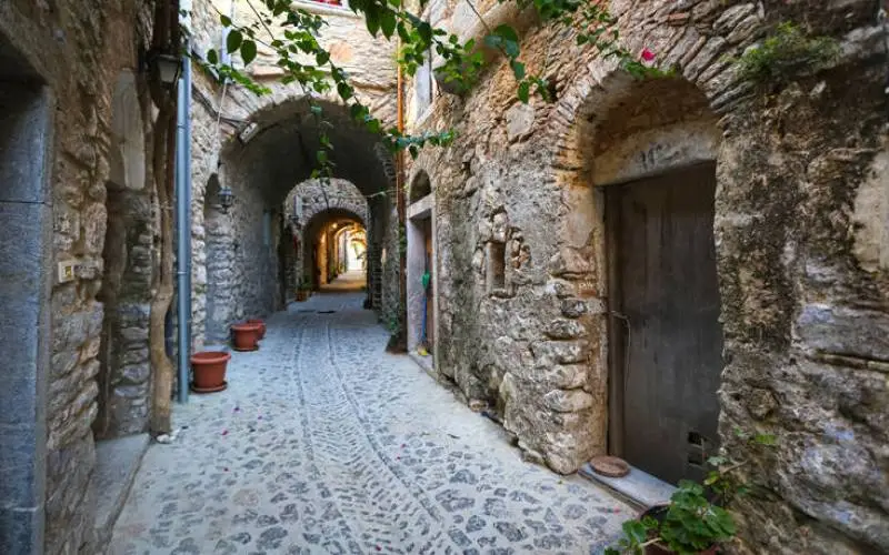 Mesta medieval village stone alley in Chios